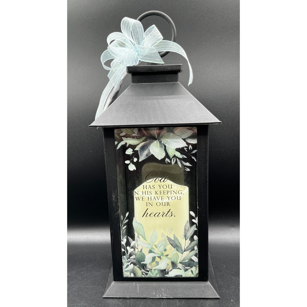 Memorial Lantern LED Candle God Has You In His Keeping Black 12" New Sympathy